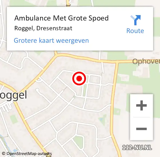 Locatie op kaart van de 112 melding: Ambulance Met Grote Spoed Naar Roggel, Dresenstraat op 22 oktober 2017 08:04