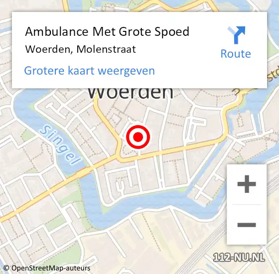 Locatie op kaart van de 112 melding: Ambulance Met Grote Spoed Naar Woerden, Molenstraat op 22 oktober 2017 08:41