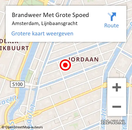 Locatie op kaart van de 112 melding: Brandweer Met Grote Spoed Naar Amsterdam, Lijnbaansgracht op 22 oktober 2017 09:04