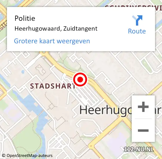 Locatie op kaart van de 112 melding: Politie Heerhugowaard, Zuidtangent op 22 oktober 2017 09:23