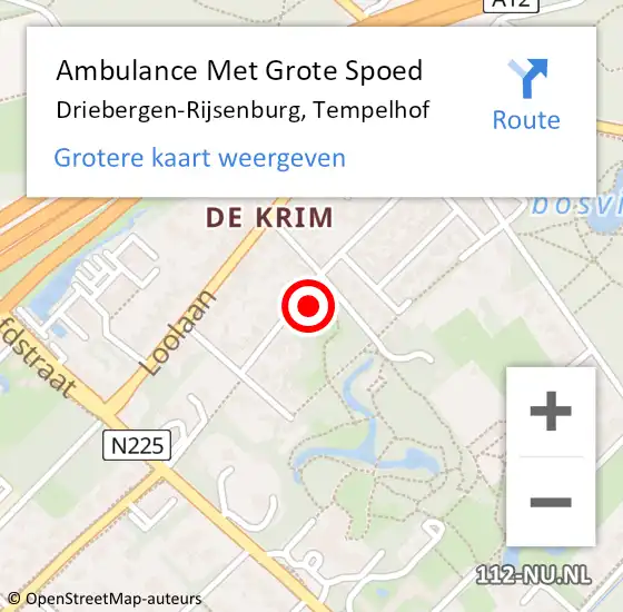 Locatie op kaart van de 112 melding: Ambulance Met Grote Spoed Naar Driebergen-Rijsenburg, Tempelhof op 22 oktober 2017 10:08