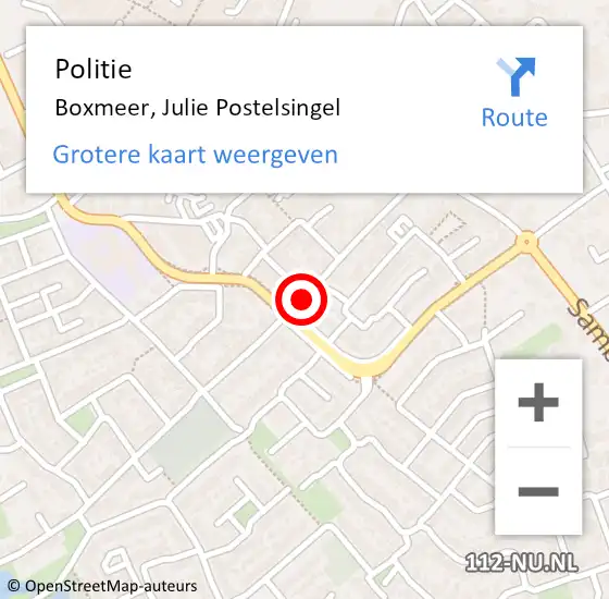 Locatie op kaart van de 112 melding: Politie Boxmeer, Julie Postelsingel op 22 oktober 2017 10:38