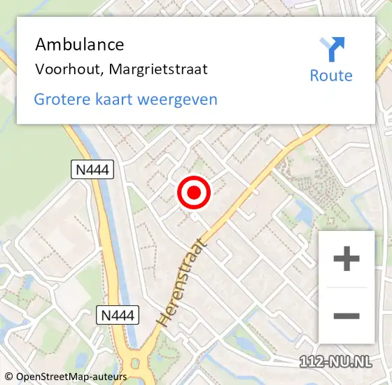 Locatie op kaart van de 112 melding: Ambulance Voorhout, Margrietstraat op 22 oktober 2017 10:59