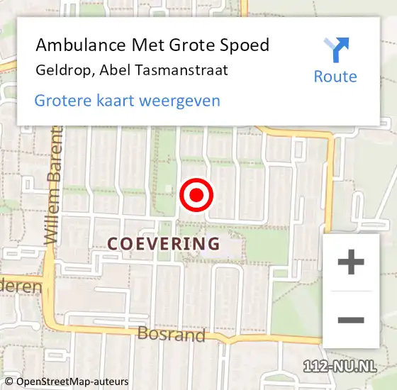 Locatie op kaart van de 112 melding: Ambulance Met Grote Spoed Naar Geldrop, Abel Tasmanstraat op 22 oktober 2017 10:59