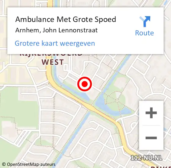 Locatie op kaart van de 112 melding: Ambulance Met Grote Spoed Naar Arnhem, John Lennonstraat op 22 oktober 2017 11:38