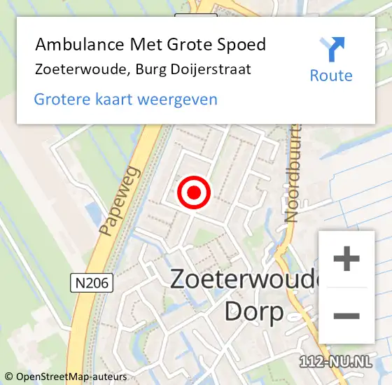 Locatie op kaart van de 112 melding: Ambulance Met Grote Spoed Naar Zoeterwoude, Burg Doijerstraat op 22 oktober 2017 11:38
