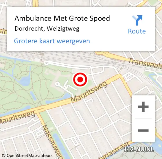Locatie op kaart van de 112 melding: Ambulance Met Grote Spoed Naar Dordrecht, Weizigtweg op 22 oktober 2017 11:52
