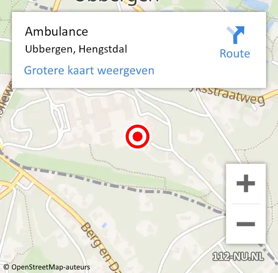Locatie op kaart van de 112 melding: Ambulance Ubbergen, Hengstdal op 22 oktober 2017 11:53