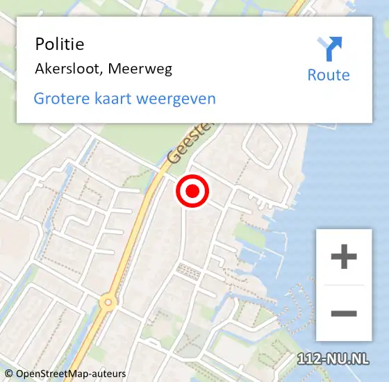 Locatie op kaart van de 112 melding: Politie Akersloot, Meerweg op 22 oktober 2017 12:18
