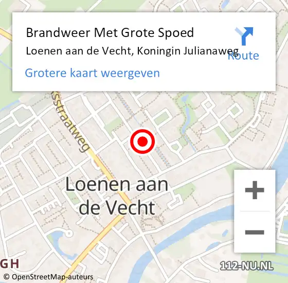 Locatie op kaart van de 112 melding: Brandweer Met Grote Spoed Naar Loenen aan de Vecht, Koningin Julianaweg op 22 oktober 2017 12:31