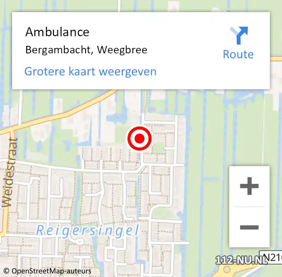 Locatie op kaart van de 112 melding: Ambulance Bergambacht, Weegbree op 22 oktober 2017 13:00