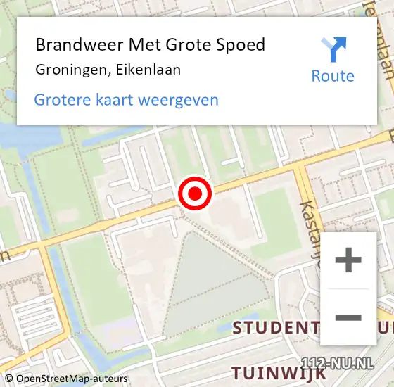 Locatie op kaart van de 112 melding: Brandweer Met Grote Spoed Naar Groningen, Eikenlaan op 22 oktober 2017 14:17