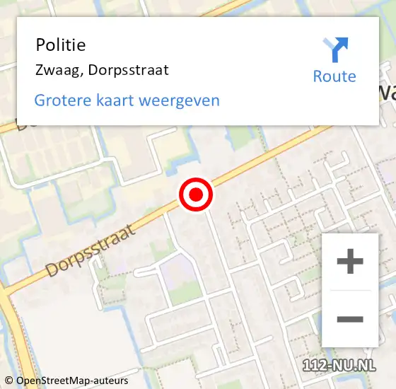 Locatie op kaart van de 112 melding: Politie Zwaag, Dorpsstraat op 22 oktober 2017 14:34