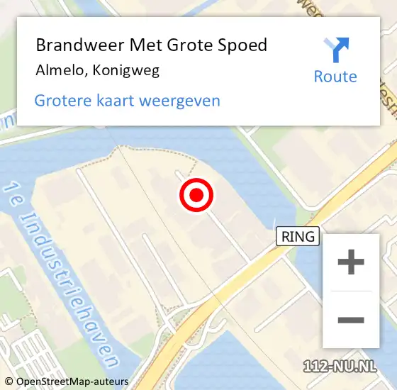 Locatie op kaart van de 112 melding: Brandweer Met Grote Spoed Naar Almelo, Konigweg op 22 oktober 2017 14:35