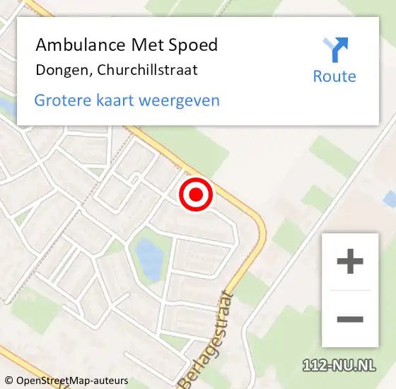 Locatie op kaart van de 112 melding: Ambulance Met Spoed Naar Dongen, Churchillstraat op 22 oktober 2017 14:41