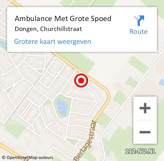 Locatie op kaart van de 112 melding: Ambulance Met Grote Spoed Naar Dongen, Churchillstraat op 22 oktober 2017 14:48