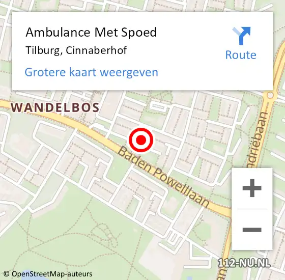 Locatie op kaart van de 112 melding: Ambulance Met Spoed Naar Tilburg, Cinnaberhof op 22 oktober 2017 16:04