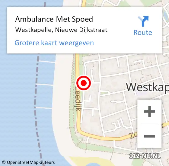 Locatie op kaart van de 112 melding: Ambulance Met Spoed Naar Westkapelle, Nieuwe Dijkstraat op 4 februari 2014 22:07