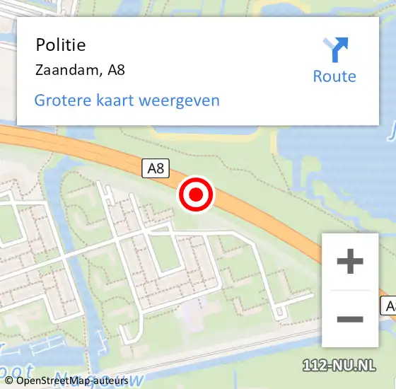 Locatie op kaart van de 112 melding: Politie Zaandam, A8 op 22 oktober 2017 16:31