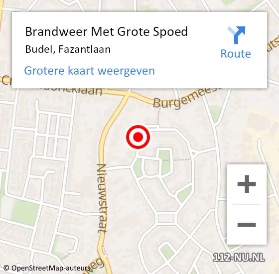 Locatie op kaart van de 112 melding: Brandweer Met Grote Spoed Naar Budel, Fazantlaan op 22 oktober 2017 17:59