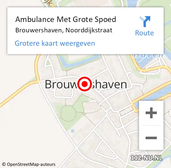 Locatie op kaart van de 112 melding: Ambulance Met Grote Spoed Naar Brouwershaven, Noorddijkstraat op 22 oktober 2017 18:33