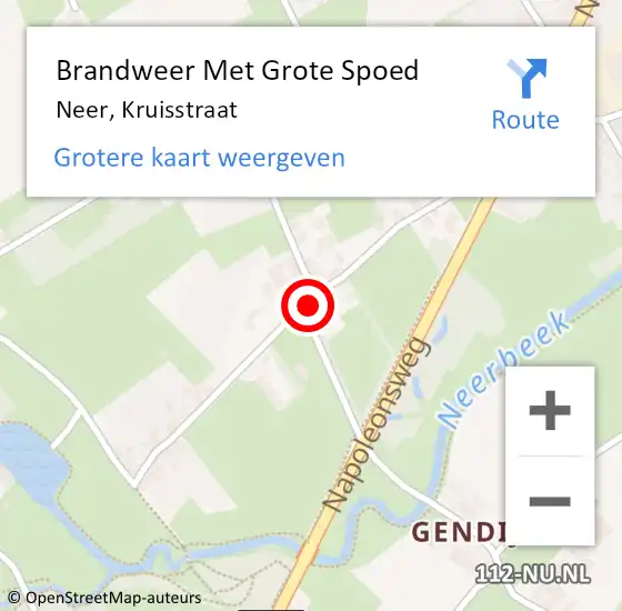 Locatie op kaart van de 112 melding: Brandweer Met Grote Spoed Naar Neer, Kruisstraat op 22 oktober 2017 19:39