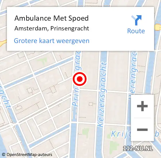 Locatie op kaart van de 112 melding: Ambulance Met Spoed Naar Amsterdam, Prinsengracht op 22 oktober 2017 19:53