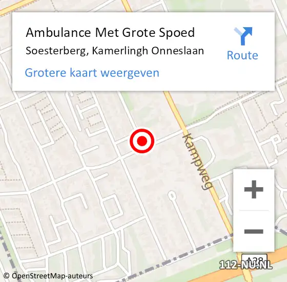 Locatie op kaart van de 112 melding: Ambulance Met Grote Spoed Naar Soesterberg, Kamerlingh Onneslaan op 22 oktober 2017 19:56