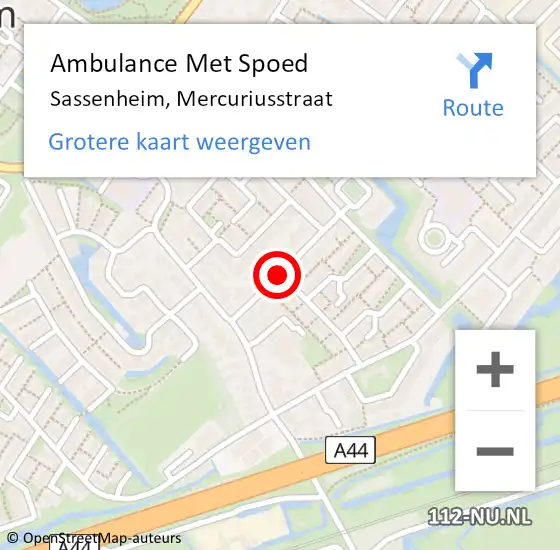 Locatie op kaart van de 112 melding: Ambulance Met Spoed Naar Sassenheim, Mercuriusstraat op 22 oktober 2017 21:35