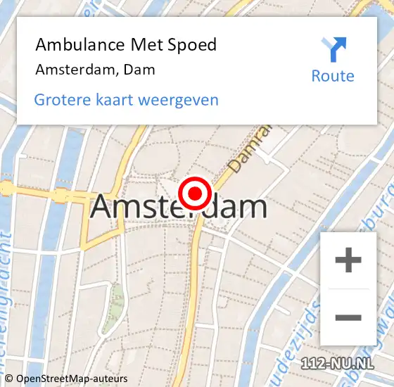Locatie op kaart van de 112 melding: Ambulance Met Spoed Naar Amsterdam, Dam op 22 oktober 2017 22:52