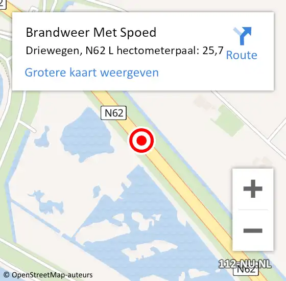 Locatie op kaart van de 112 melding: Brandweer Met Spoed Naar Driewegen, N62 L hectometerpaal: 25,7 op 22 oktober 2017 23:23