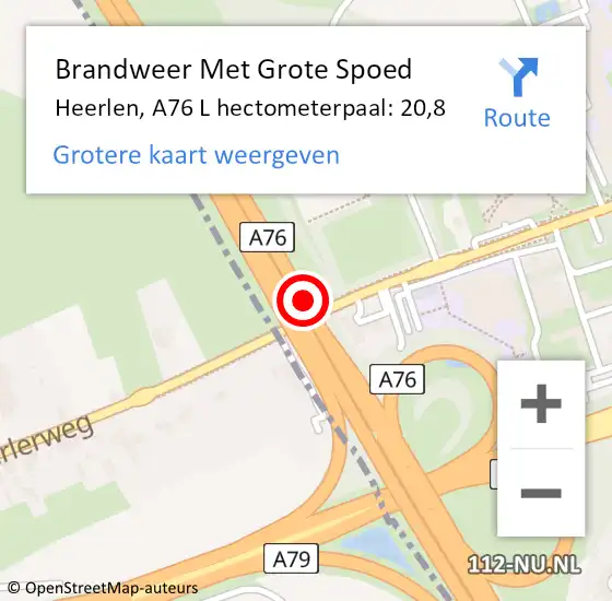 Locatie op kaart van de 112 melding: Brandweer Met Grote Spoed Naar Heerlen, A76 L hectometerpaal: 20,8 op 22 oktober 2017 23:33