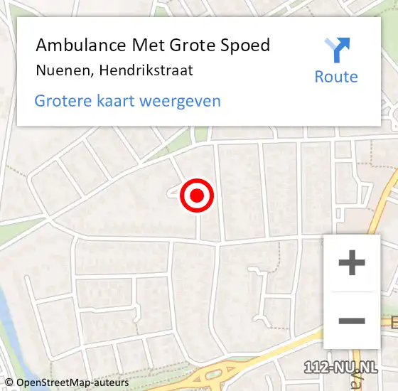 Locatie op kaart van de 112 melding: Ambulance Met Grote Spoed Naar Nuenen, Hendrikstraat op 23 oktober 2017 00:22