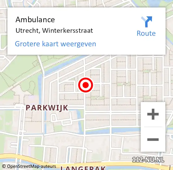 Locatie op kaart van de 112 melding: Ambulance Utrecht, Winterkersstraat op 23 oktober 2017 00:31