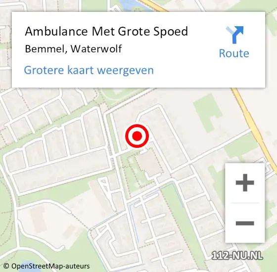 Locatie op kaart van de 112 melding: Ambulance Met Grote Spoed Naar Bemmel, Waterwolf op 23 oktober 2017 01:46