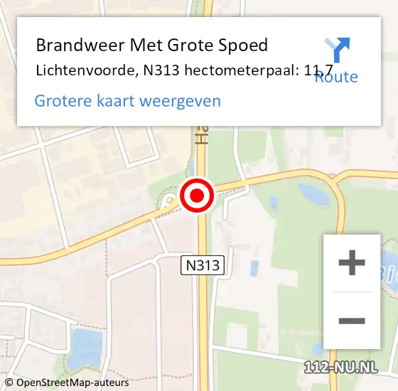 Locatie op kaart van de 112 melding: Brandweer Met Grote Spoed Naar Lichtenvoorde, N313 hectometerpaal: 11,7 op 23 oktober 2017 07:52