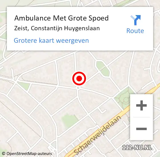Locatie op kaart van de 112 melding: Ambulance Met Grote Spoed Naar Zeist, Constantijn Huygenslaan op 23 oktober 2017 08:01