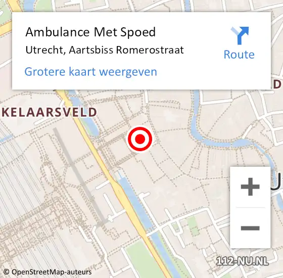 Locatie op kaart van de 112 melding: Ambulance Met Spoed Naar Utrecht, Aartsbiss Romerostraat op 23 oktober 2017 08:10