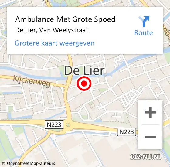 Locatie op kaart van de 112 melding: Ambulance Met Grote Spoed Naar De Lier, Van Weelystraat op 23 oktober 2017 09:16