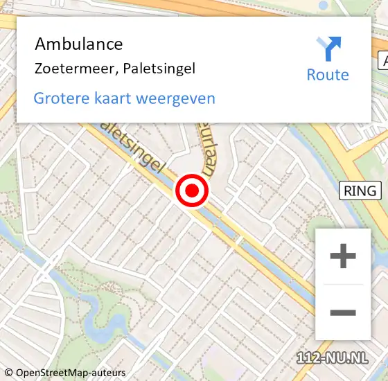 Locatie op kaart van de 112 melding: Ambulance Zoetermeer, Paletsingel op 23 oktober 2017 09:49