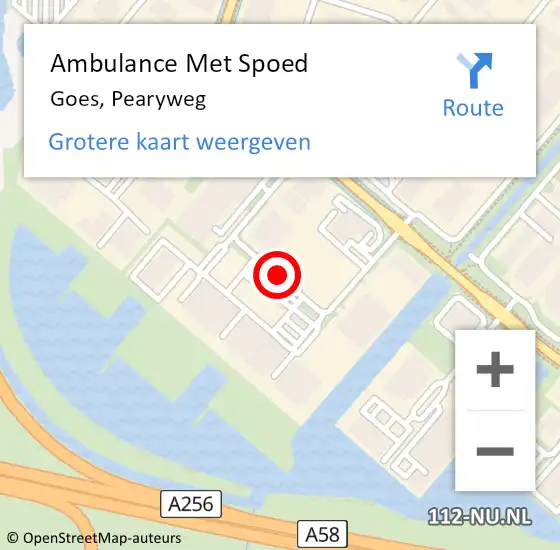 Locatie op kaart van de 112 melding: Ambulance Met Spoed Naar Goes, Pearyweg op 23 oktober 2017 11:53