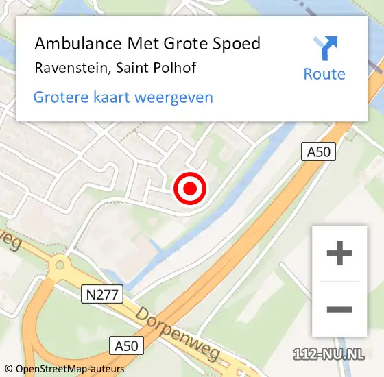 Locatie op kaart van de 112 melding: Ambulance Met Grote Spoed Naar Ravenstein, Saint Polhof op 23 oktober 2017 12:03