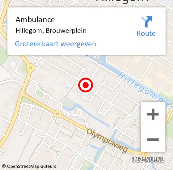 Locatie op kaart van de 112 melding: Ambulance Hillegom, Brouwerplein op 23 oktober 2017 12:38