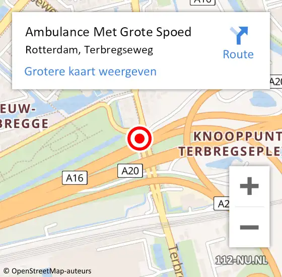 Locatie op kaart van de 112 melding: Ambulance Met Grote Spoed Naar Rotterdam, Terbregseweg op 23 oktober 2017 14:49