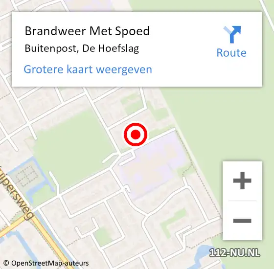 Locatie op kaart van de 112 melding: Brandweer Met Spoed Naar Buitenpost, De Hoefslag op 5 februari 2014 02:17