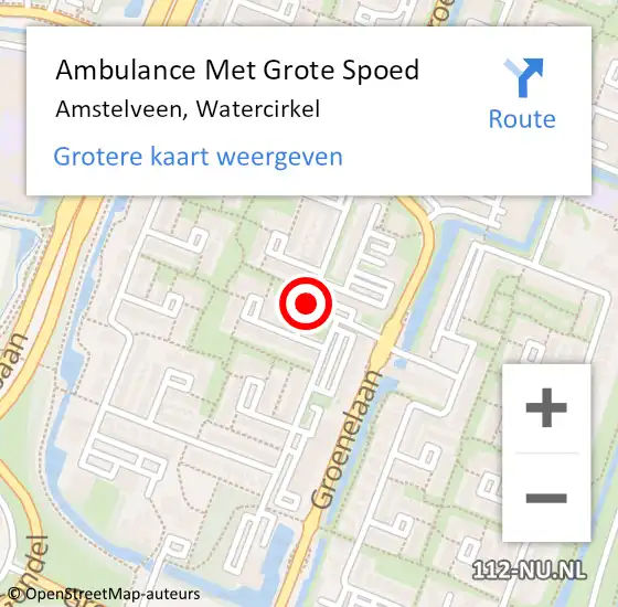 Locatie op kaart van de 112 melding: Ambulance Met Grote Spoed Naar Amstelveen, Watercirkel op 23 oktober 2017 16:07