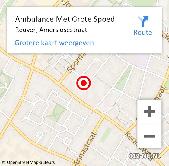 Locatie op kaart van de 112 melding: Ambulance Met Grote Spoed Naar Reuver, Amerslosestraat op 23 oktober 2017 17:05