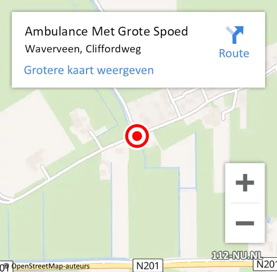 Locatie op kaart van de 112 melding: Ambulance Met Grote Spoed Naar Waverveen, Cliffordweg op 23 oktober 2017 17:15