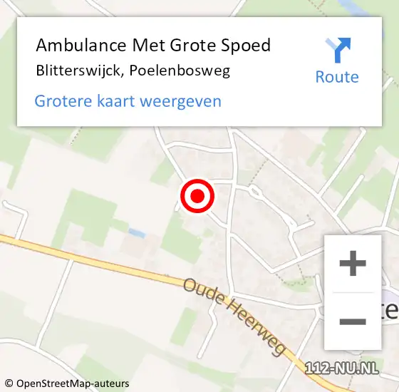 Locatie op kaart van de 112 melding: Ambulance Met Grote Spoed Naar Blitterswijck, Poelenbosweg op 23 oktober 2017 17:48