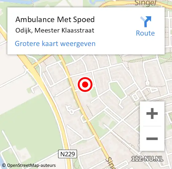 Locatie op kaart van de 112 melding: Ambulance Met Spoed Naar Odijk, Meester Klaasstraat op 23 oktober 2017 18:25